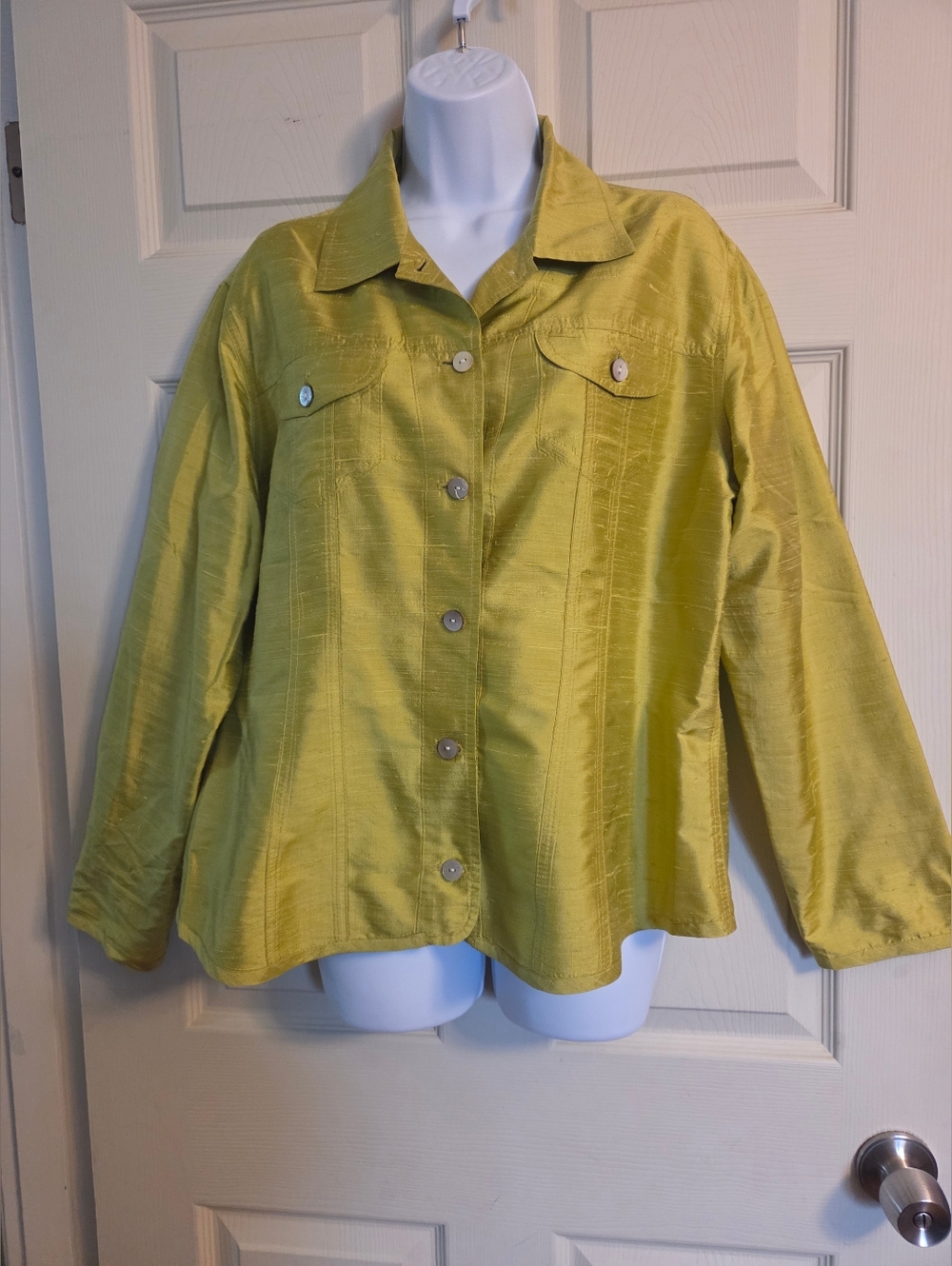 Chico's brand lime green embroidered jacket made of 100% silk